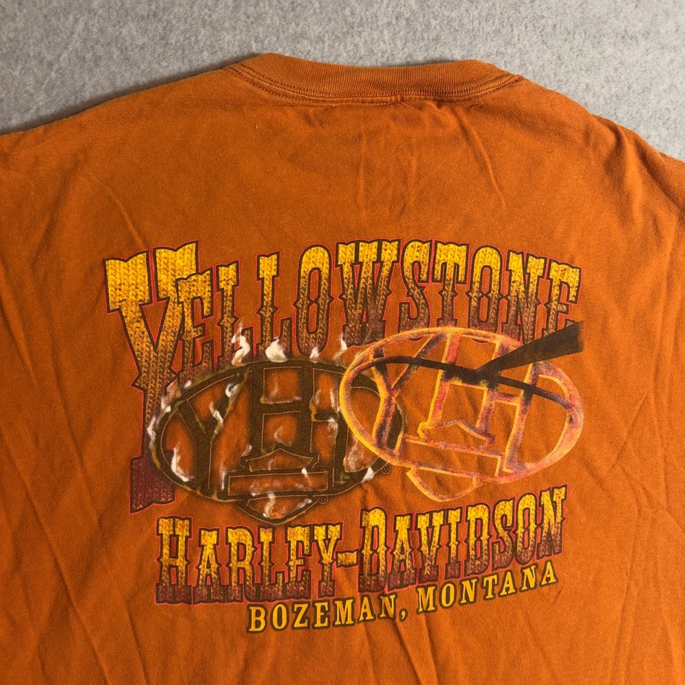 Harley Davidson Yellowstone T Shirt Mens Orange XL 2008 Bozeman Montana Y2K